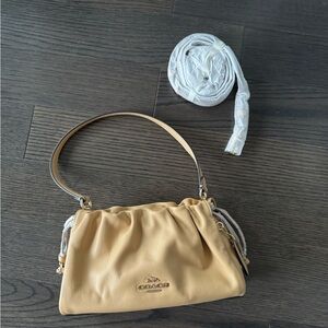 Coach Faye Tan Leather Shoulder Bag with Ruched Design